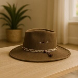 Western Express Unisex Brown Faux Felt Cowboy Hat Size 6 3/4 Pinch Wide Brim‎